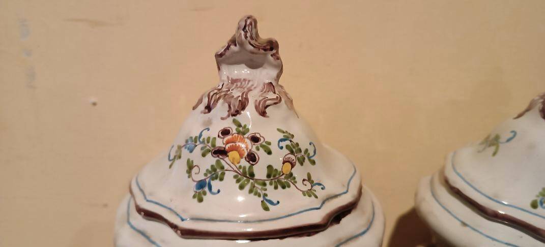 Pair of decorated earthenware vases, 18th century, France