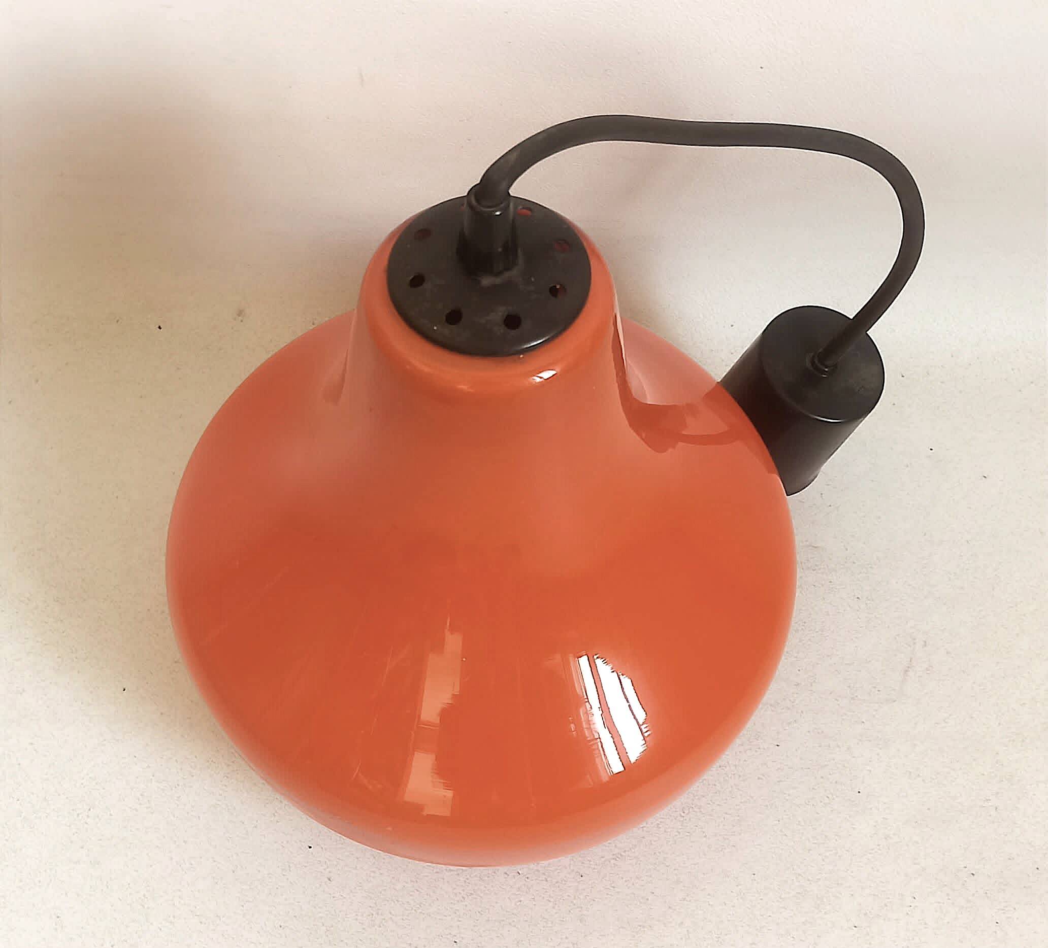 Opaline orange suspension Peill & Putzler 1970s Diameter 23.5 cm