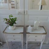 Pair of beautifully crafted bedside tables, end tables, pearl gray.