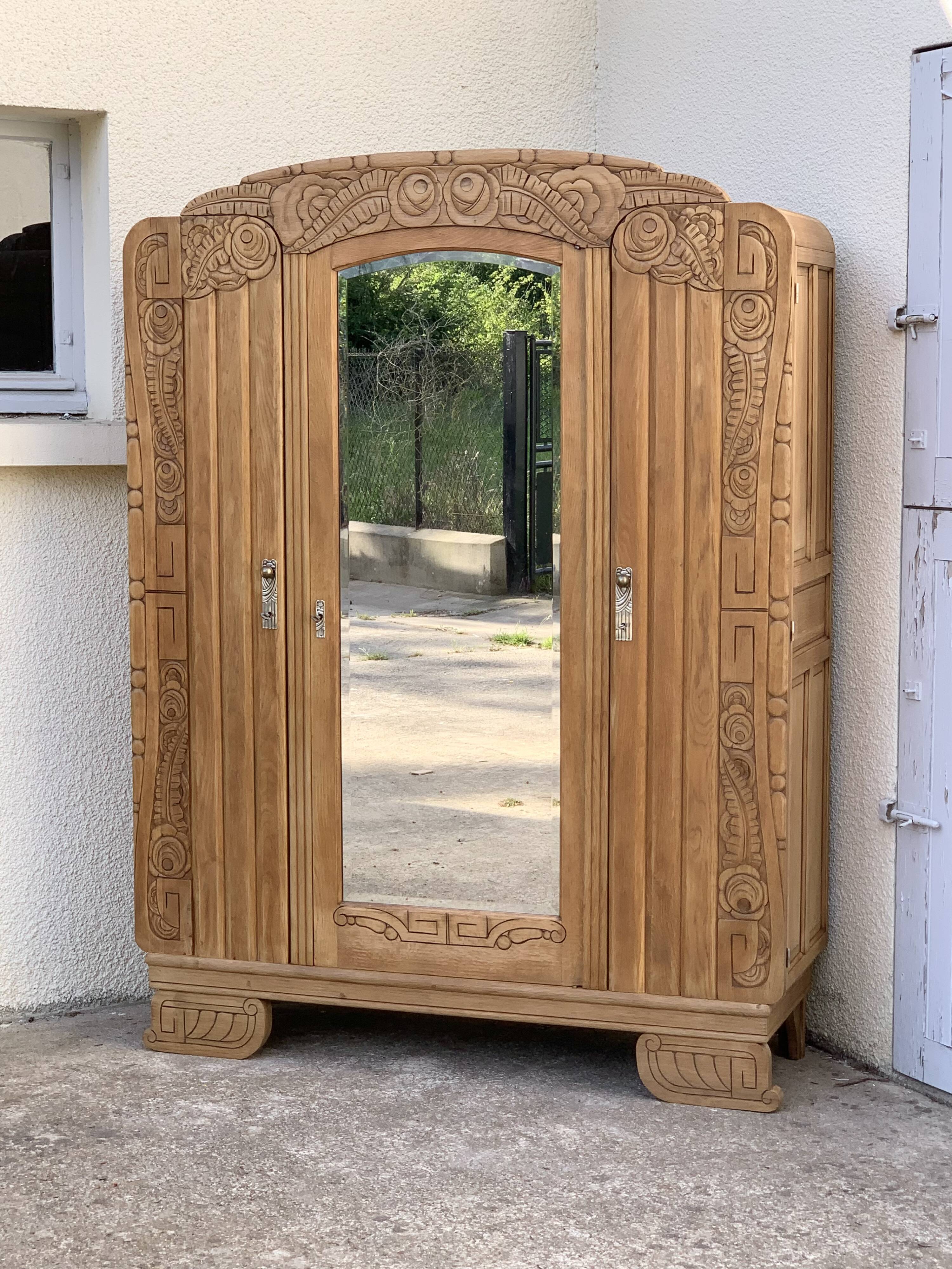 Armoire parisienne art déco chêne massif brut