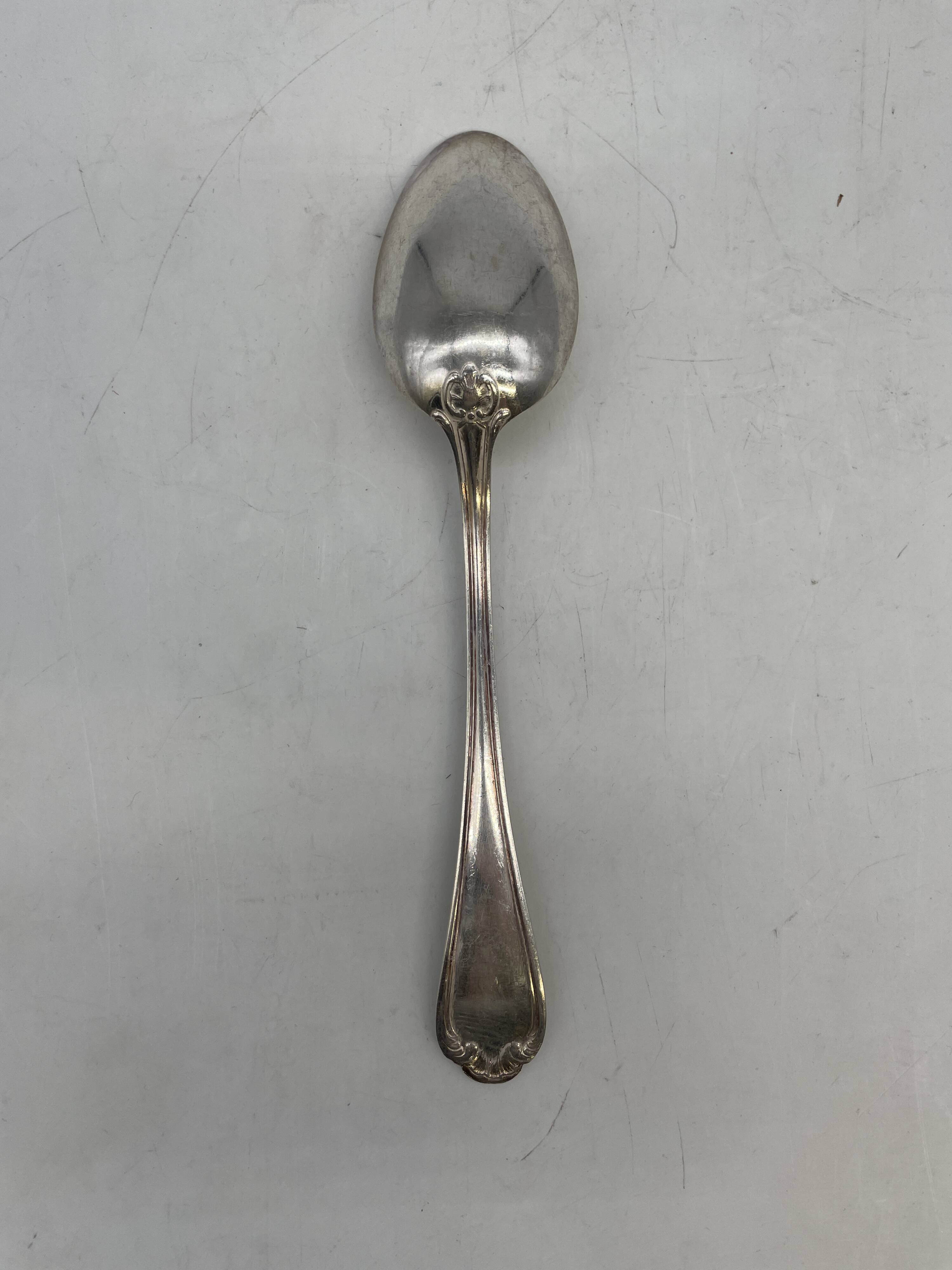 Set of 10 silver-plated soup spoons in Louis XV pattern.