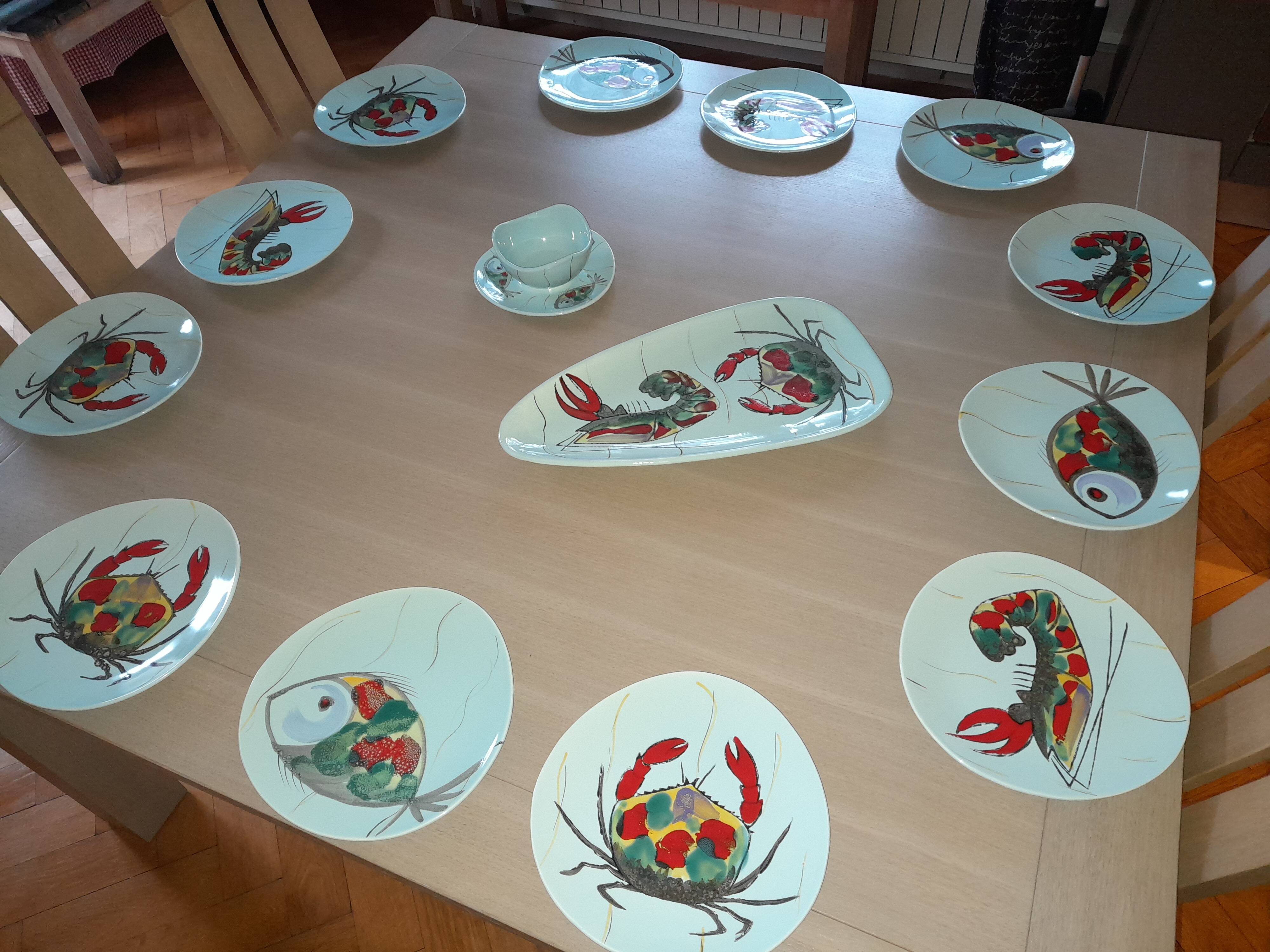 Seafood service / fish 14 pieces / PORNIC M.B.F.A Hand-painted