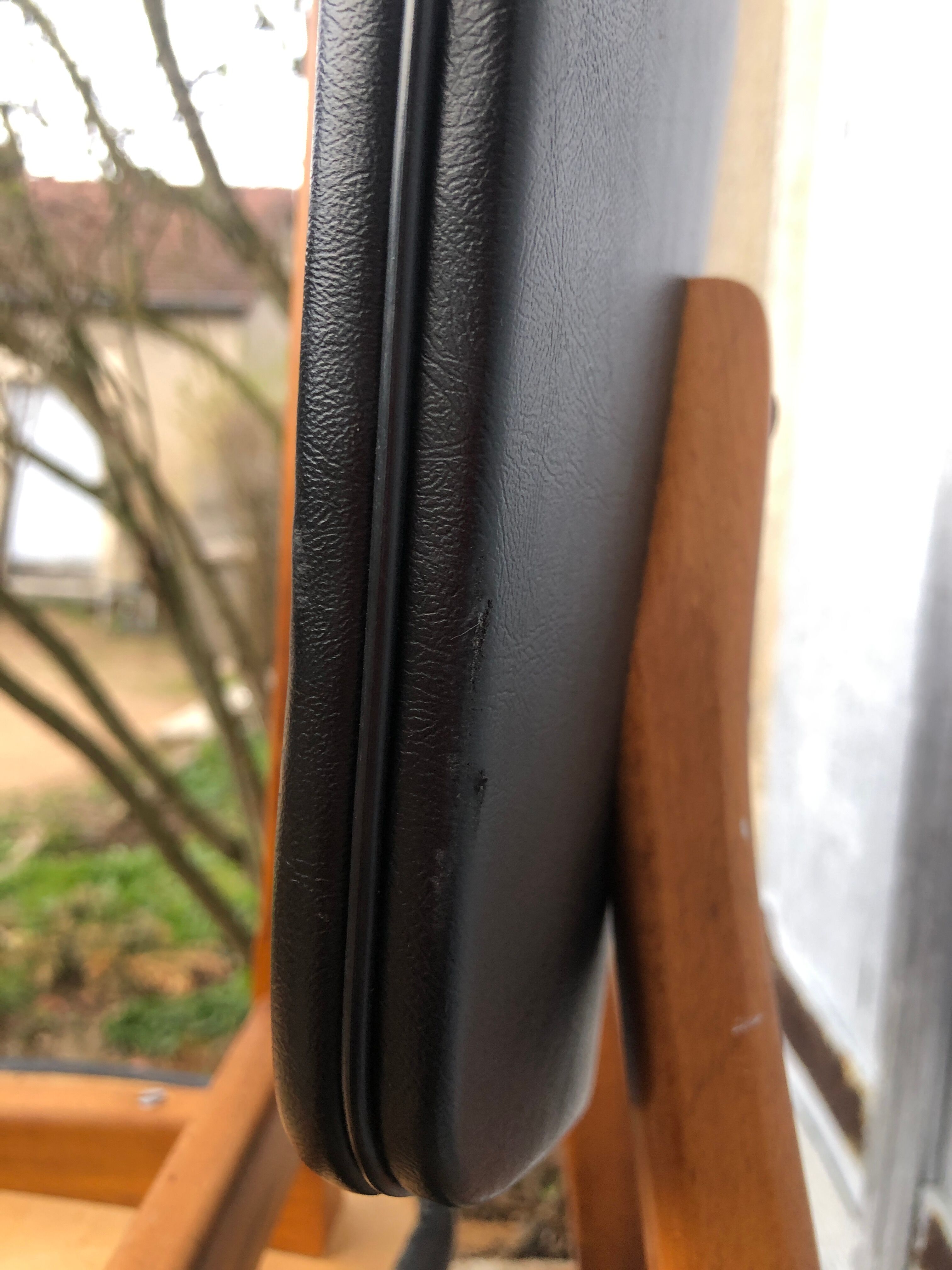 Set of 4 Scandinavian teak and black skai chairs