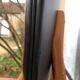 Set of 4 Scandinavian teak and black skai chairs