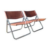 Mid-century leather folding lounge chairs, 1970s, set of 2