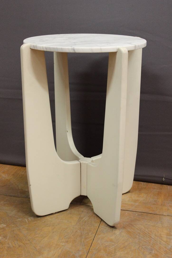Pedestal Table In White Lacquered Wood And Marble Circa 1970