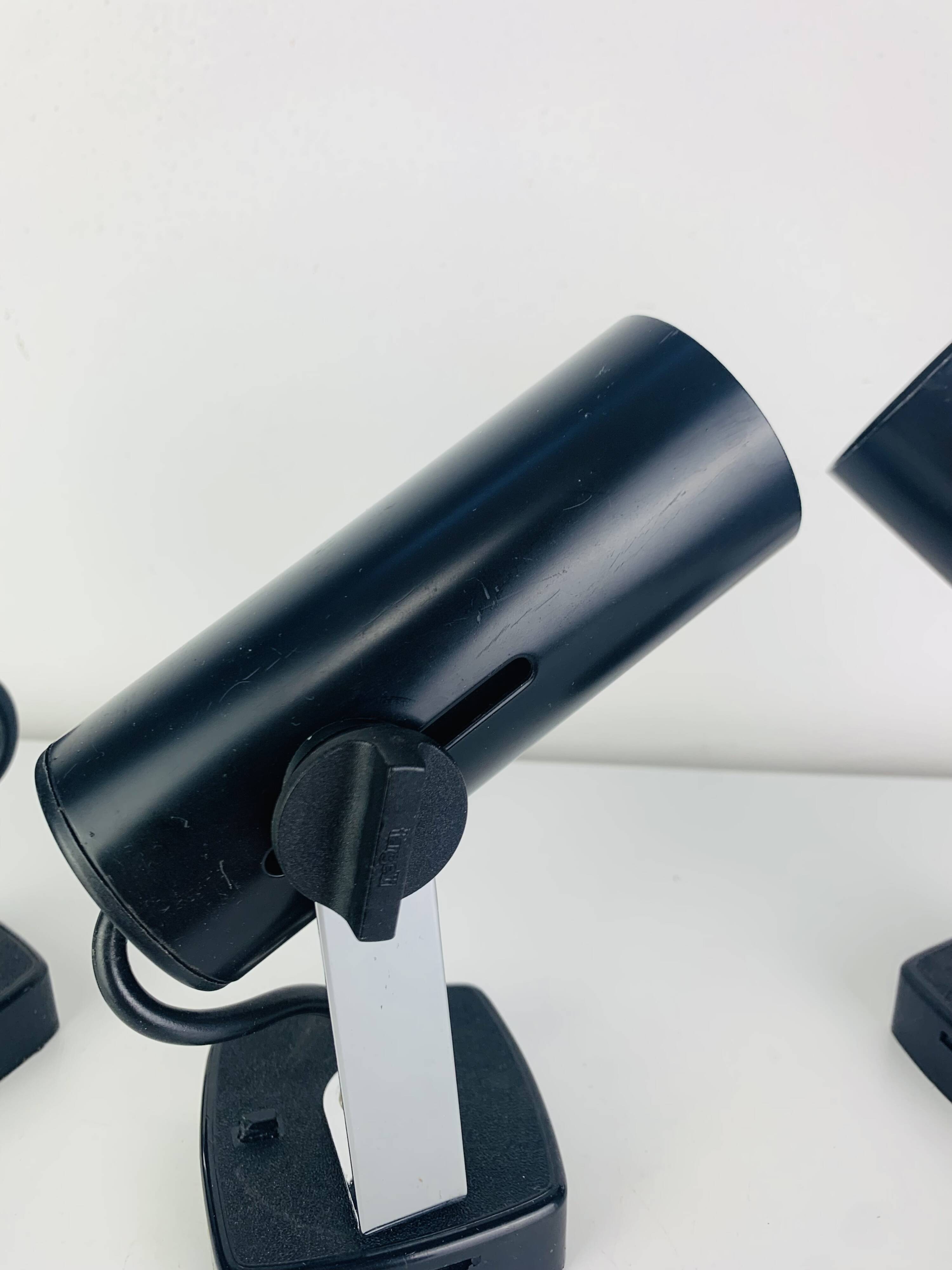 3 black metal and chrome vintage spotlights by Targetti