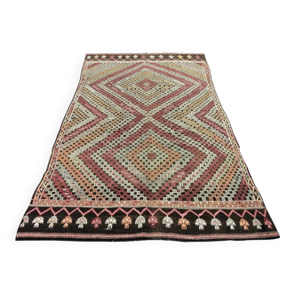 Geometric Handwoven Bohemian Kilim Rug