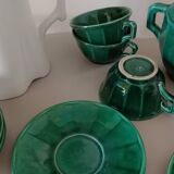 Iridescent green tea or coffee service in Lunéville K&G earthenware. 6 cups and an Art Deco sugar bowl