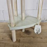 Pine wood floor lamp with handmade stained glass in Japandi style.