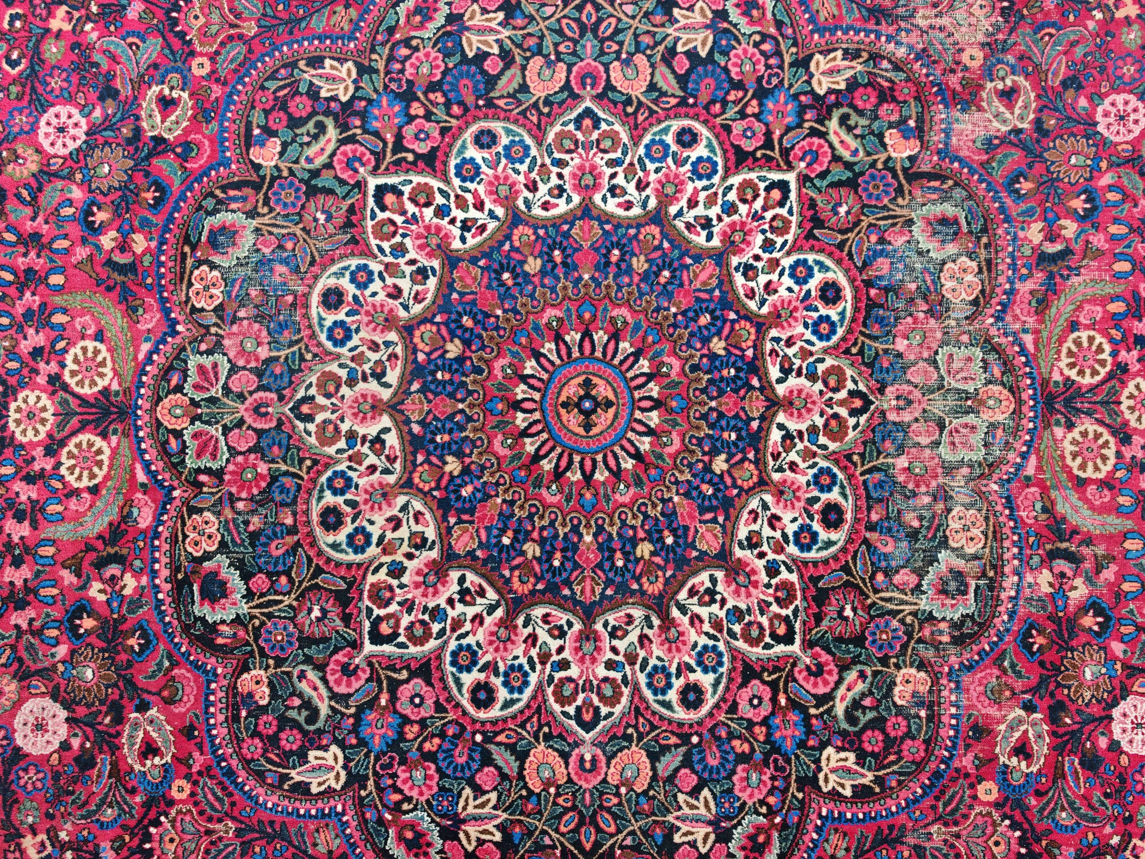 XXL hand-knotted Persian Mashad Moud carpet in wool, 1930s