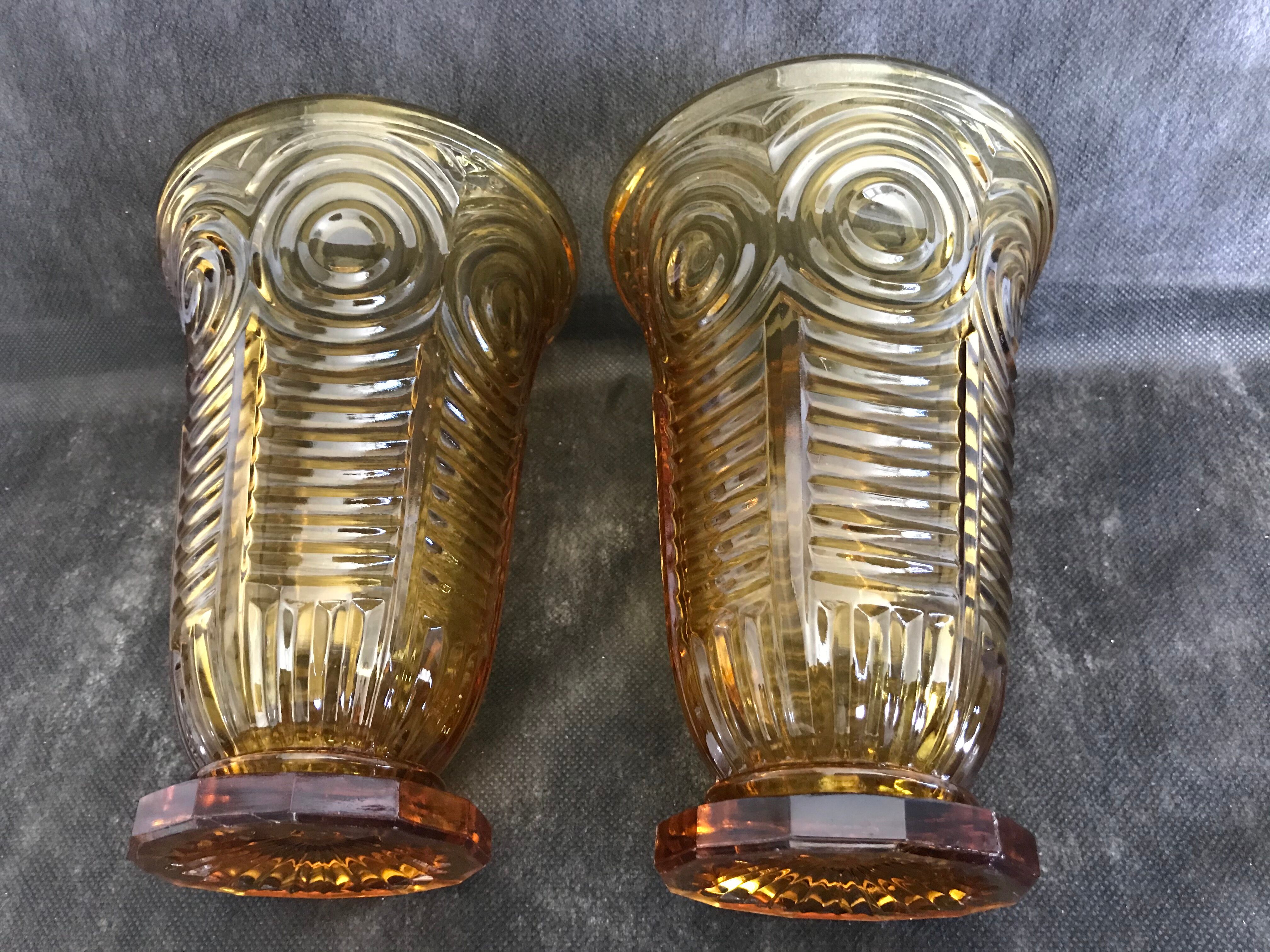 2 moulded pressed glass vases