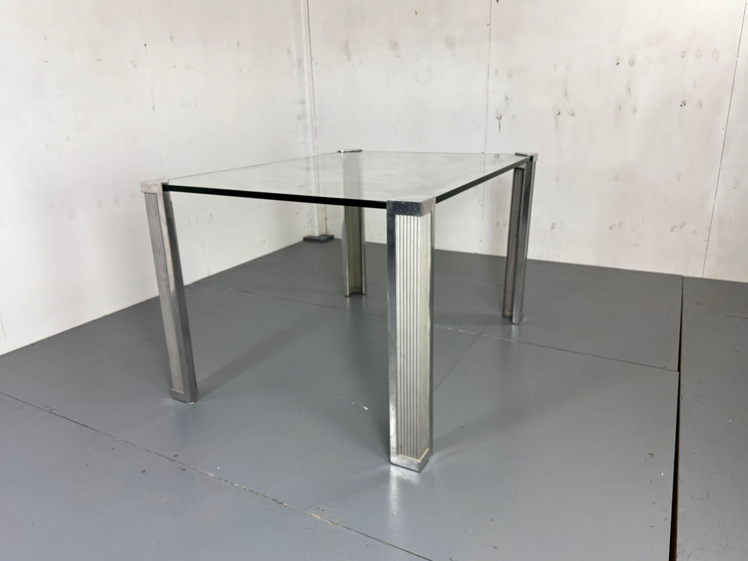 Mid Century Modern Regency Ghyczy Glass and Steel dining table or desk