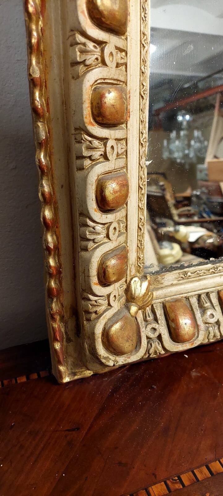 Antique gilded and lacquered mirror, original Napoleon III