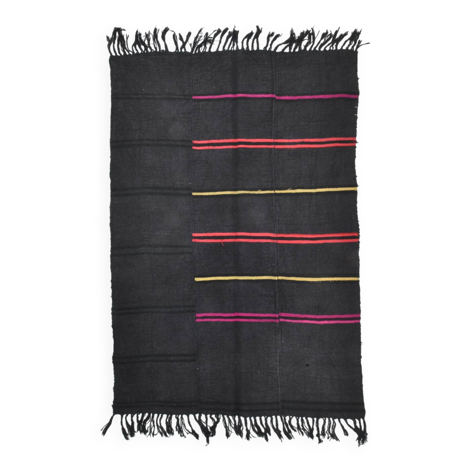 5x7 Grey & Black Striped Vintage Kilim Rug, 155x229Cm