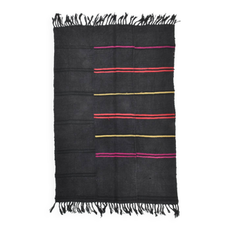 5x7 Grey & Black Striped Vintage Kilim Rug, 155x229Cm
