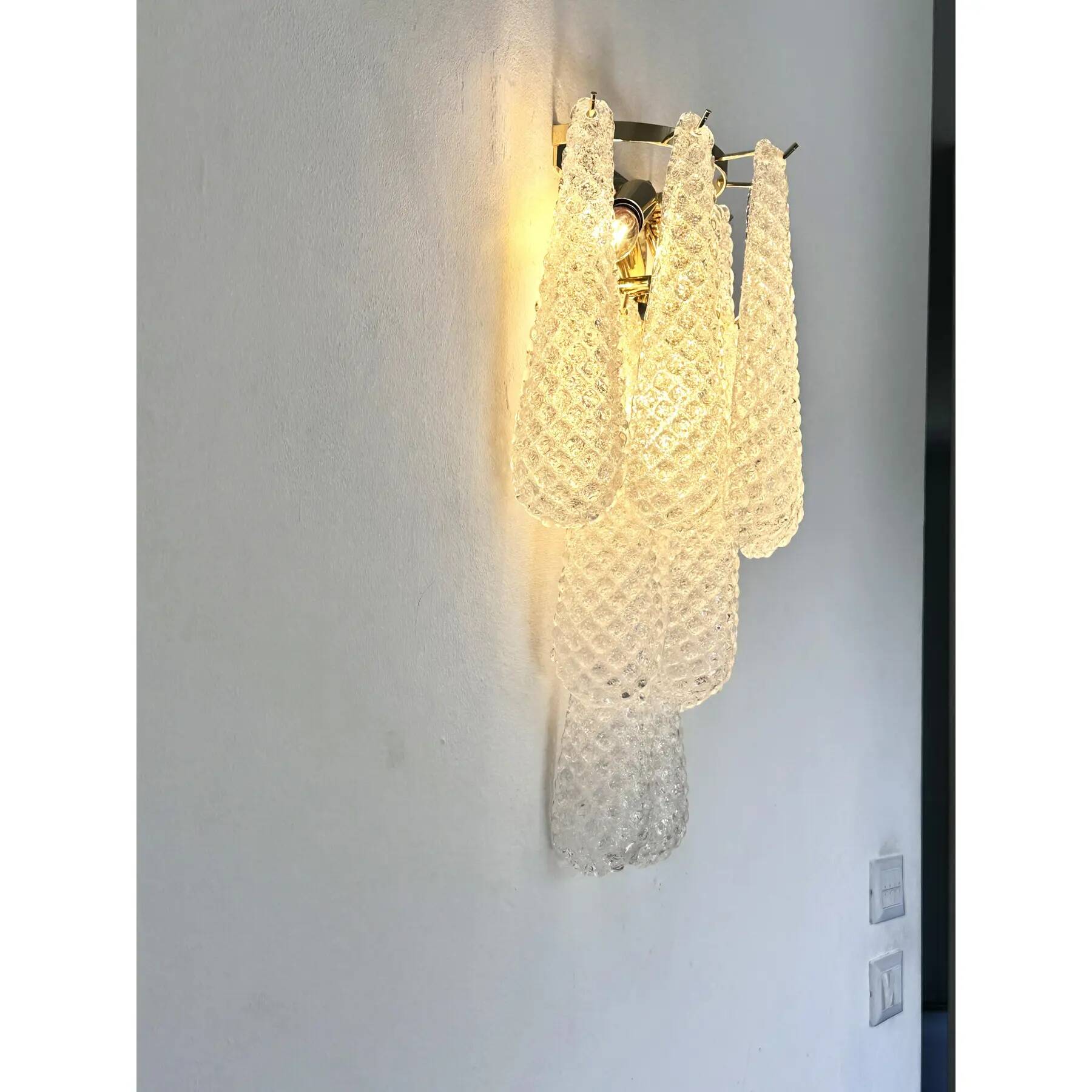 Clear “Conchiglie” Murano Glass Gold Wall Sconce by Simoeng