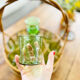 Service at orangeade vintage seventies green glass and rattan basket