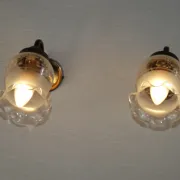 Pair of French Vintage Bronze Effect Metal Wall LIghts Floral Glass Shades