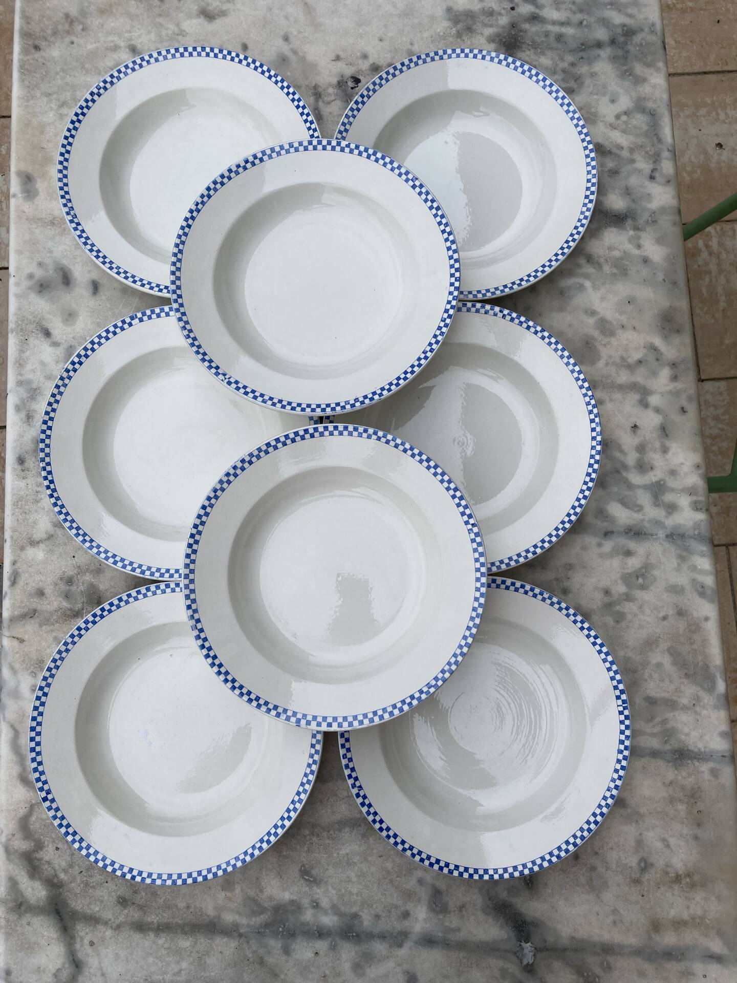 Opaque blue checkered plates Sarreguemines