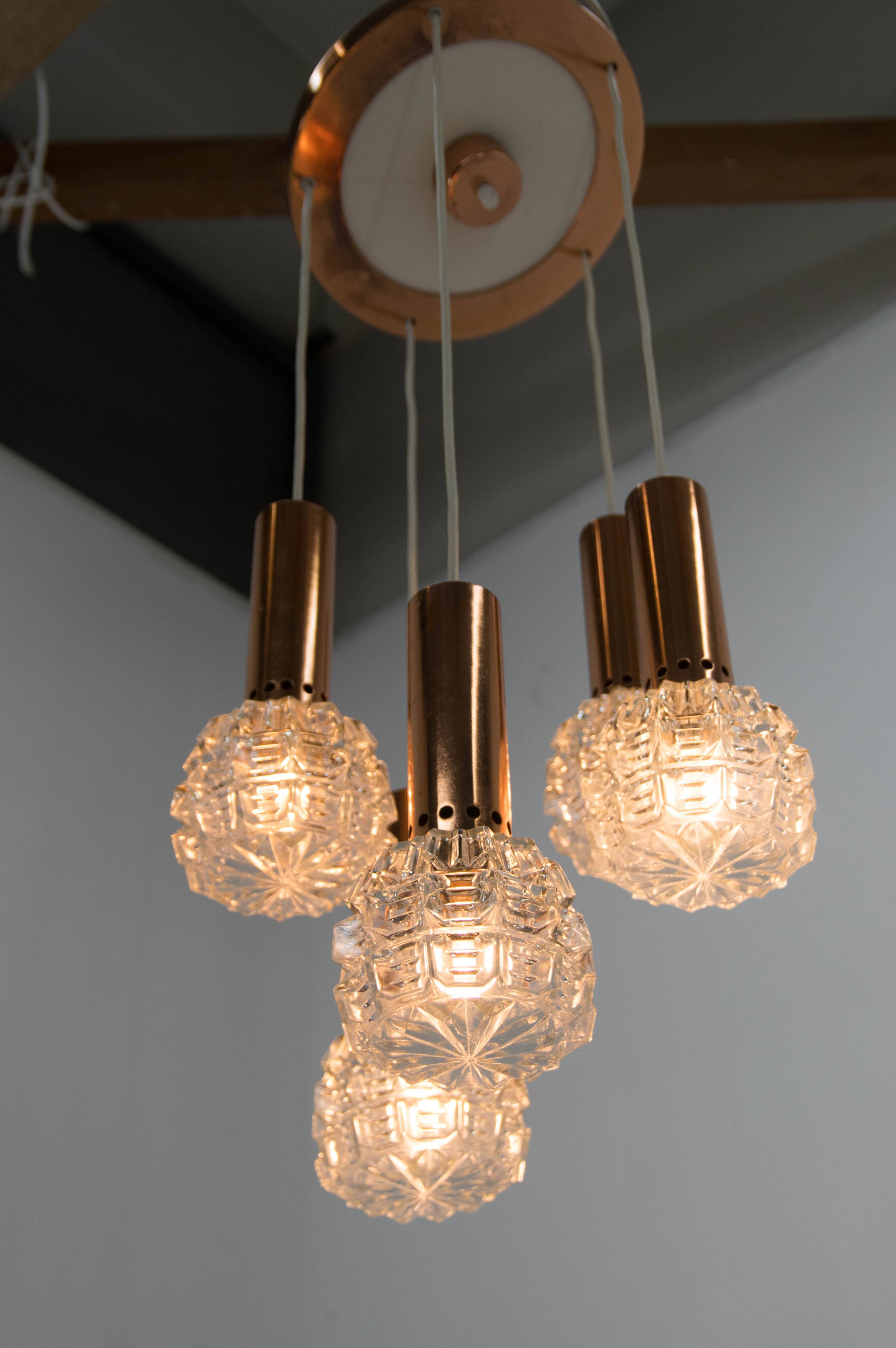 Mid-century Copper and Glass Chandelier, 1970s