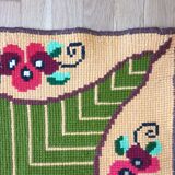 Gorgeous cross stitch floral carpet with red roses made by hand on heme Romania 148x196cm