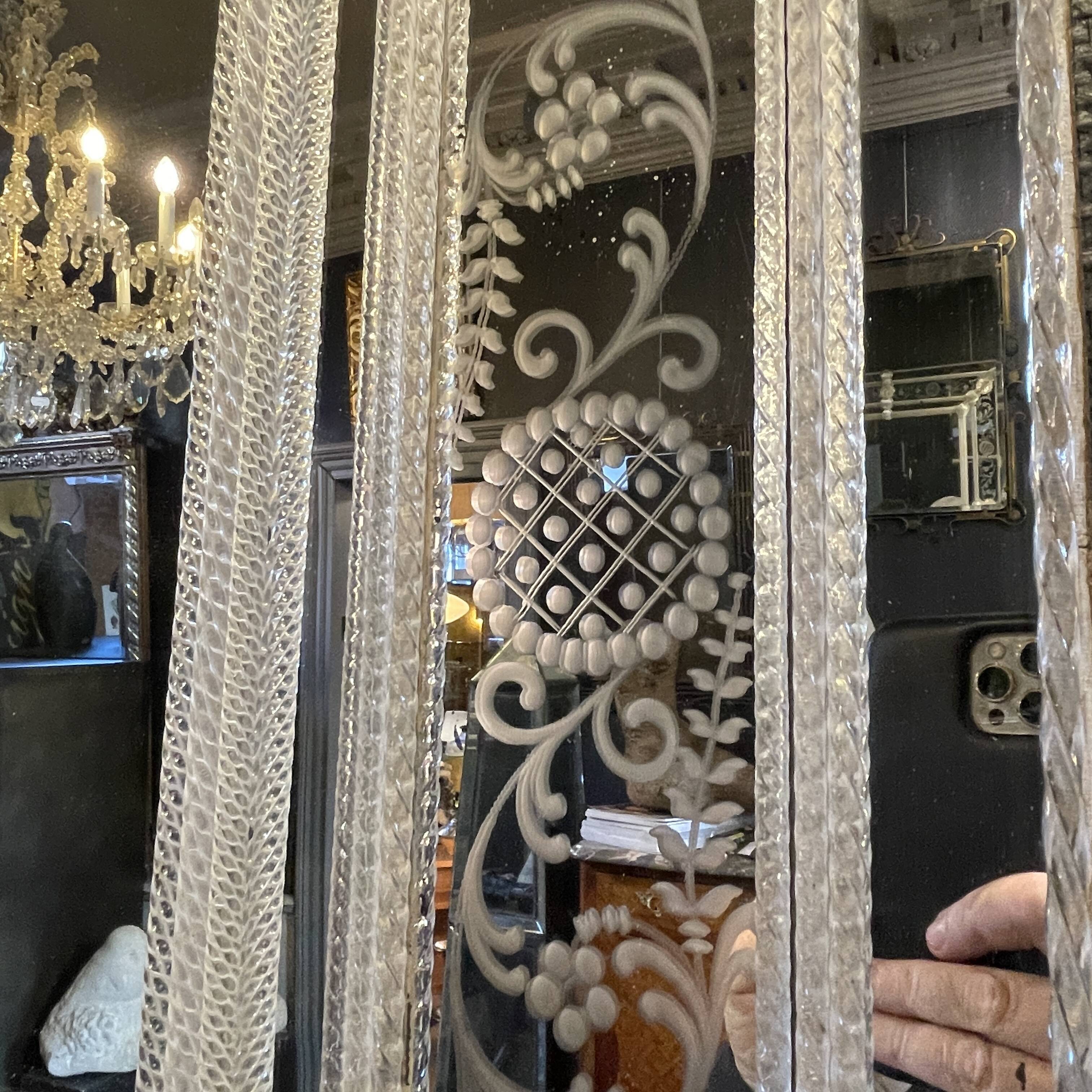 Barovier & Toso Murano, mirror with engraved borders, early 20th century.