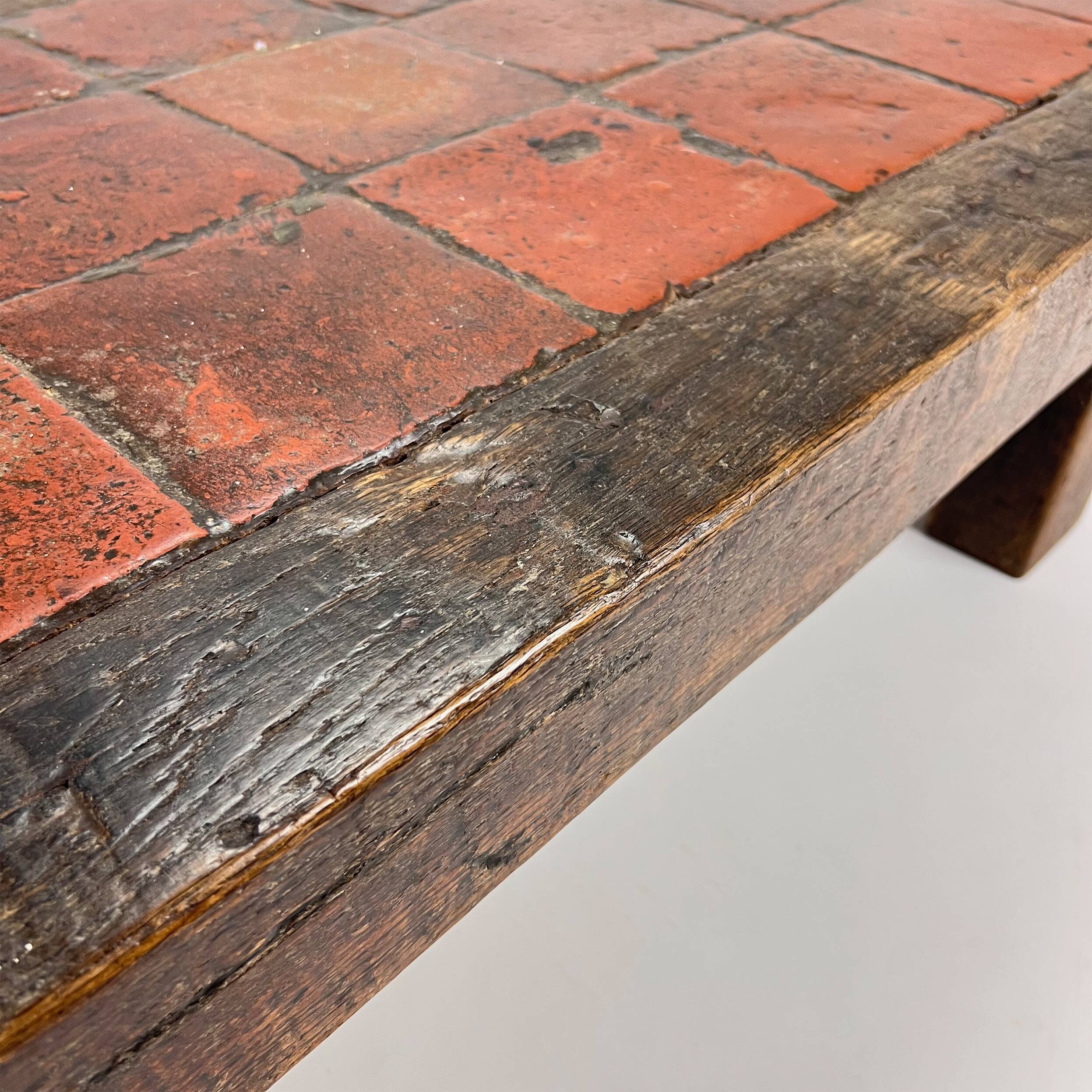 Mid Century Heavy Oak and Ceramic Coffee table, 1950s