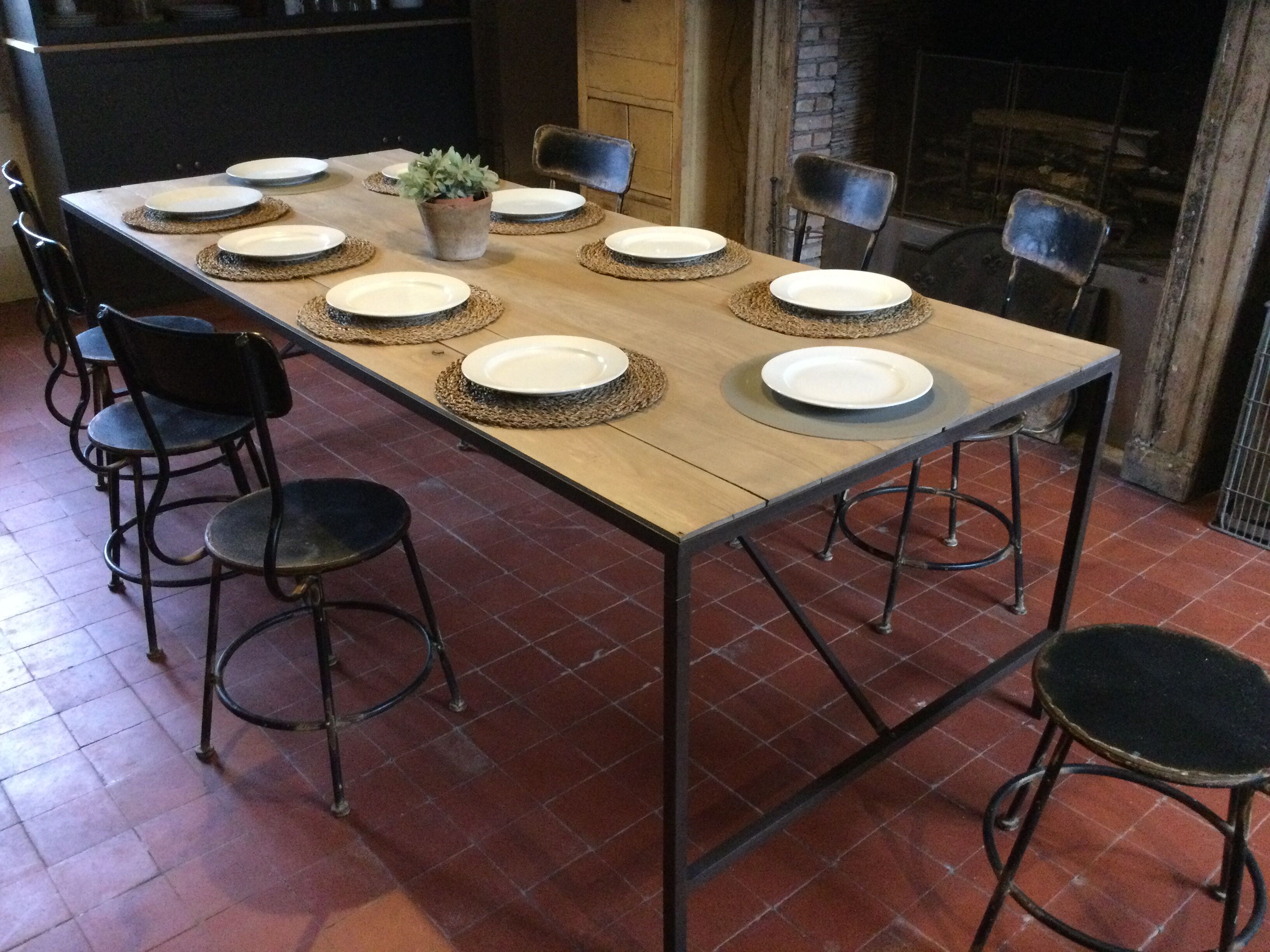 Wood and iron dining table