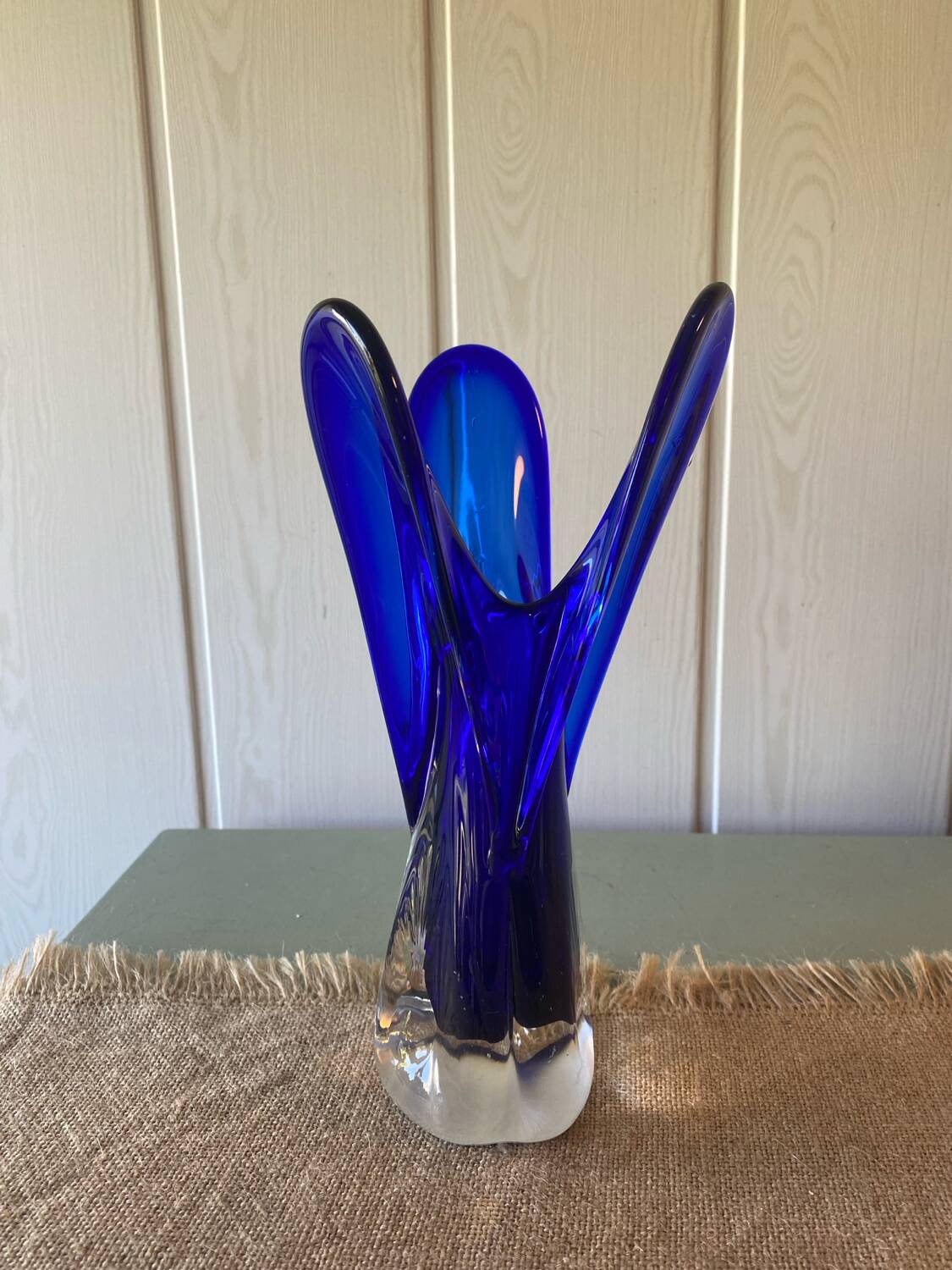 Murano style cobalt blue blown glass vase