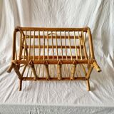 Porte-revue vintage en bambou et rotin
