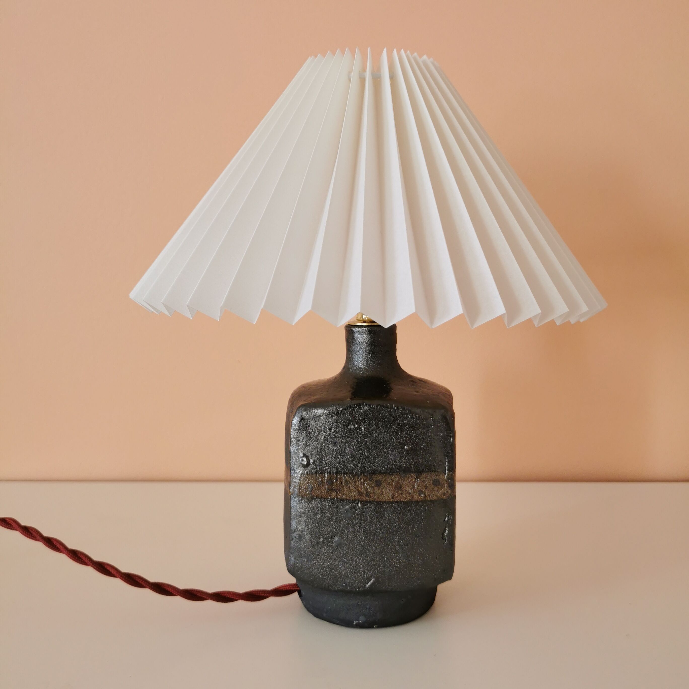 Upcycled lamp in pleated sandstone lampshade