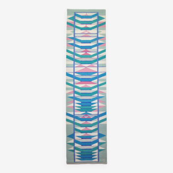 Scandinavian handwoven tapestry - pink, blue and turquoise colors, 1980s