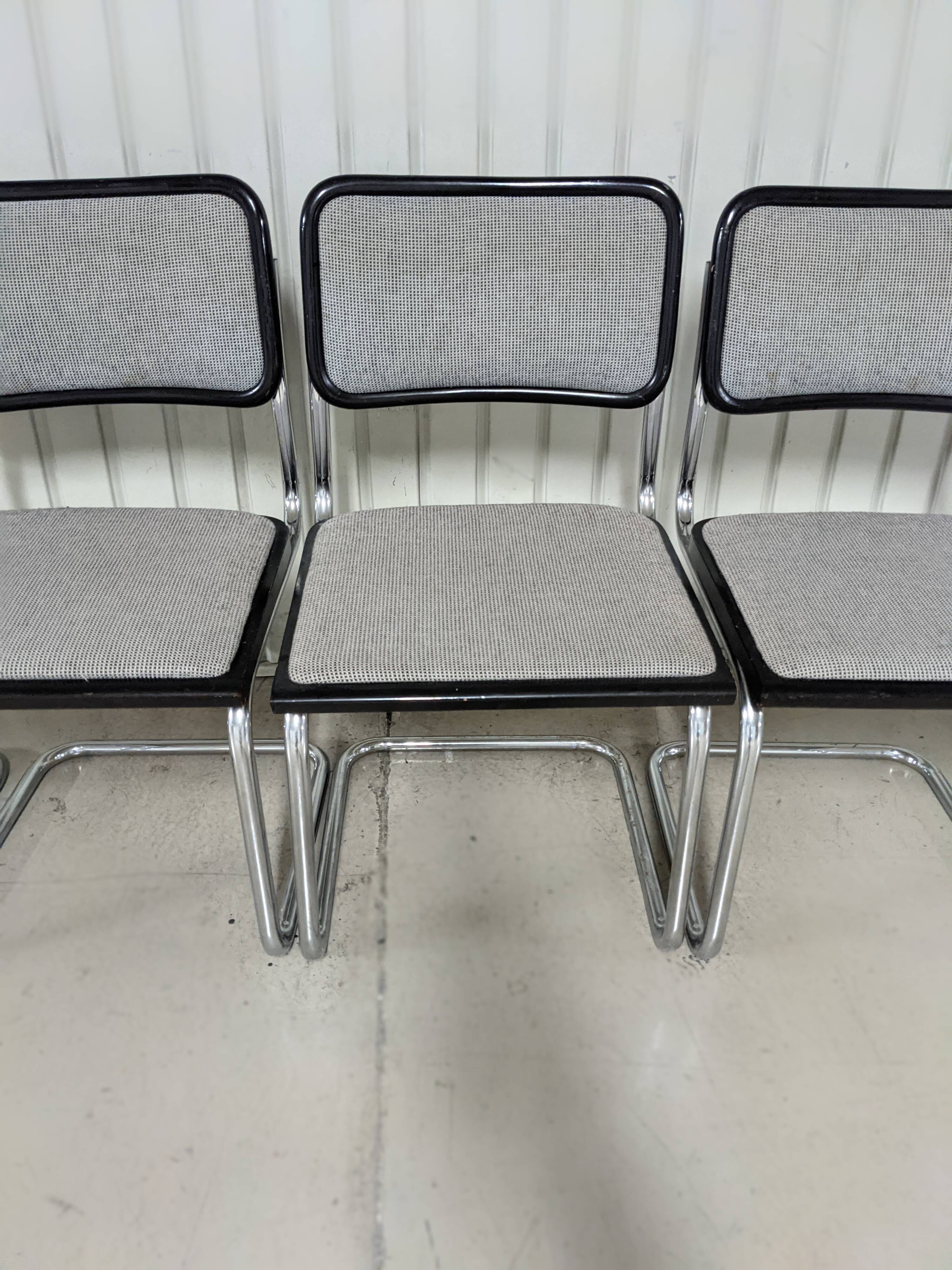 Vintage Marcel Breuer design chairs, Cesca model, heather gray fabric seat