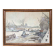 Watercolor by guy marc (1918-1995). port of rouen, 1974