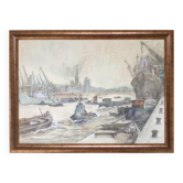 Aquarelle de guy marc (1918-1995).port de rouen,1974