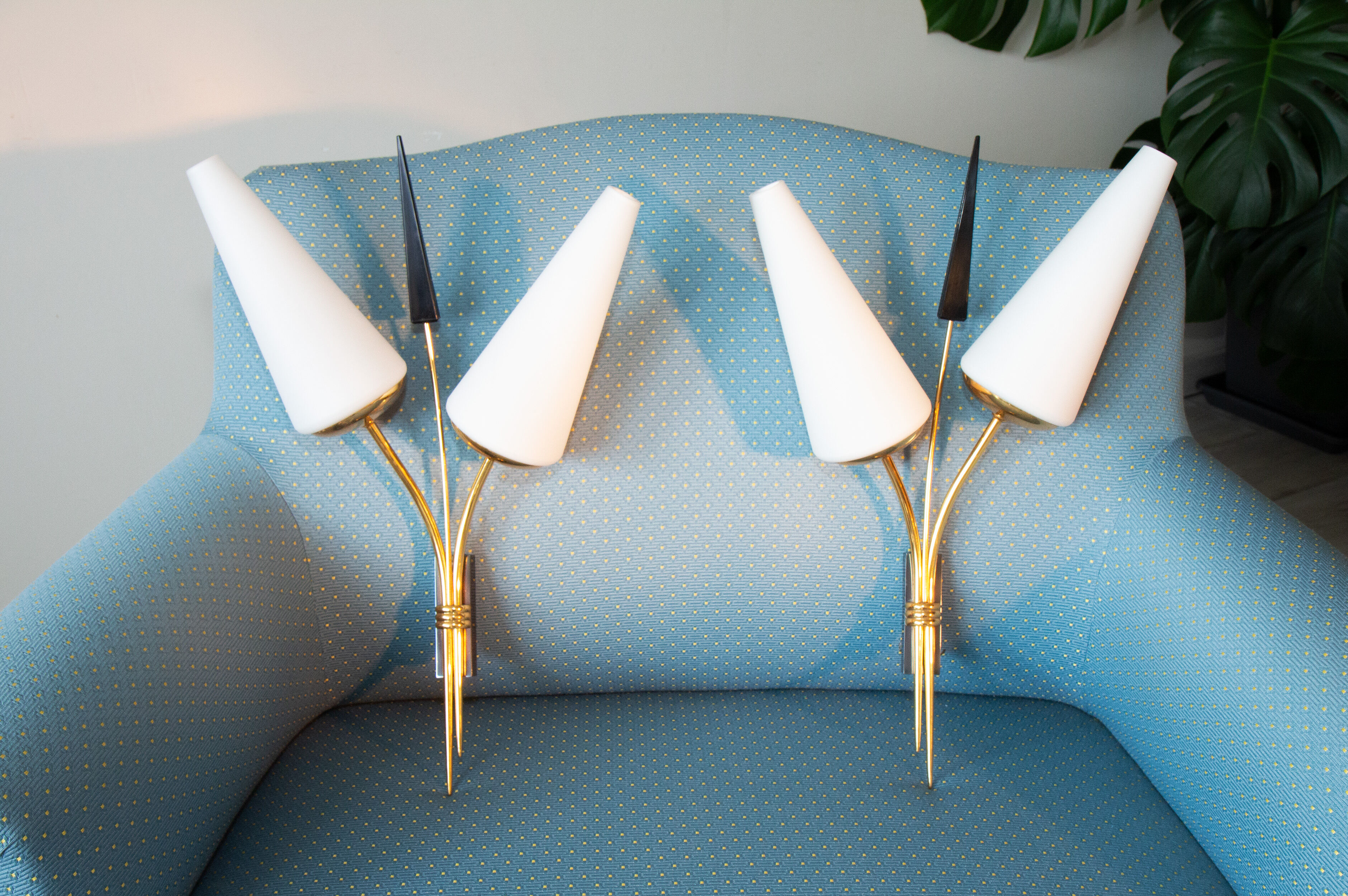 Pair of double reed sconces, 1960