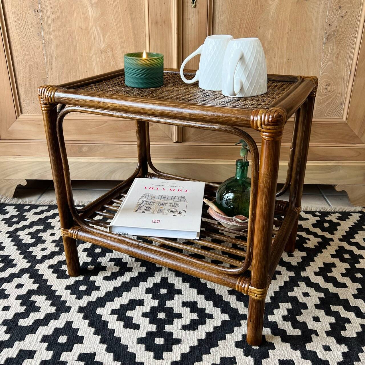 Small vintage table - rattan & canework