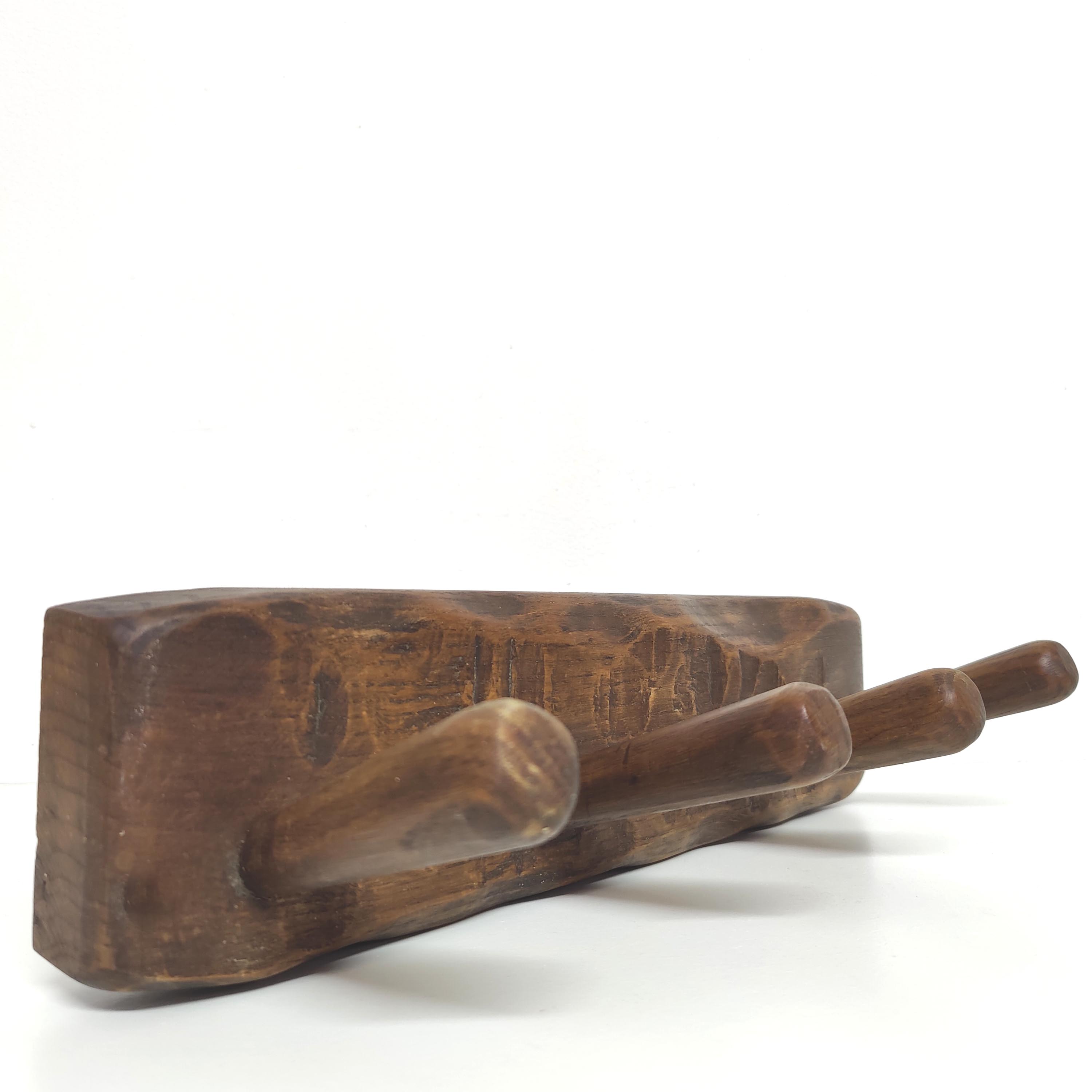Brutalist coat rack solid wood 4 hooks