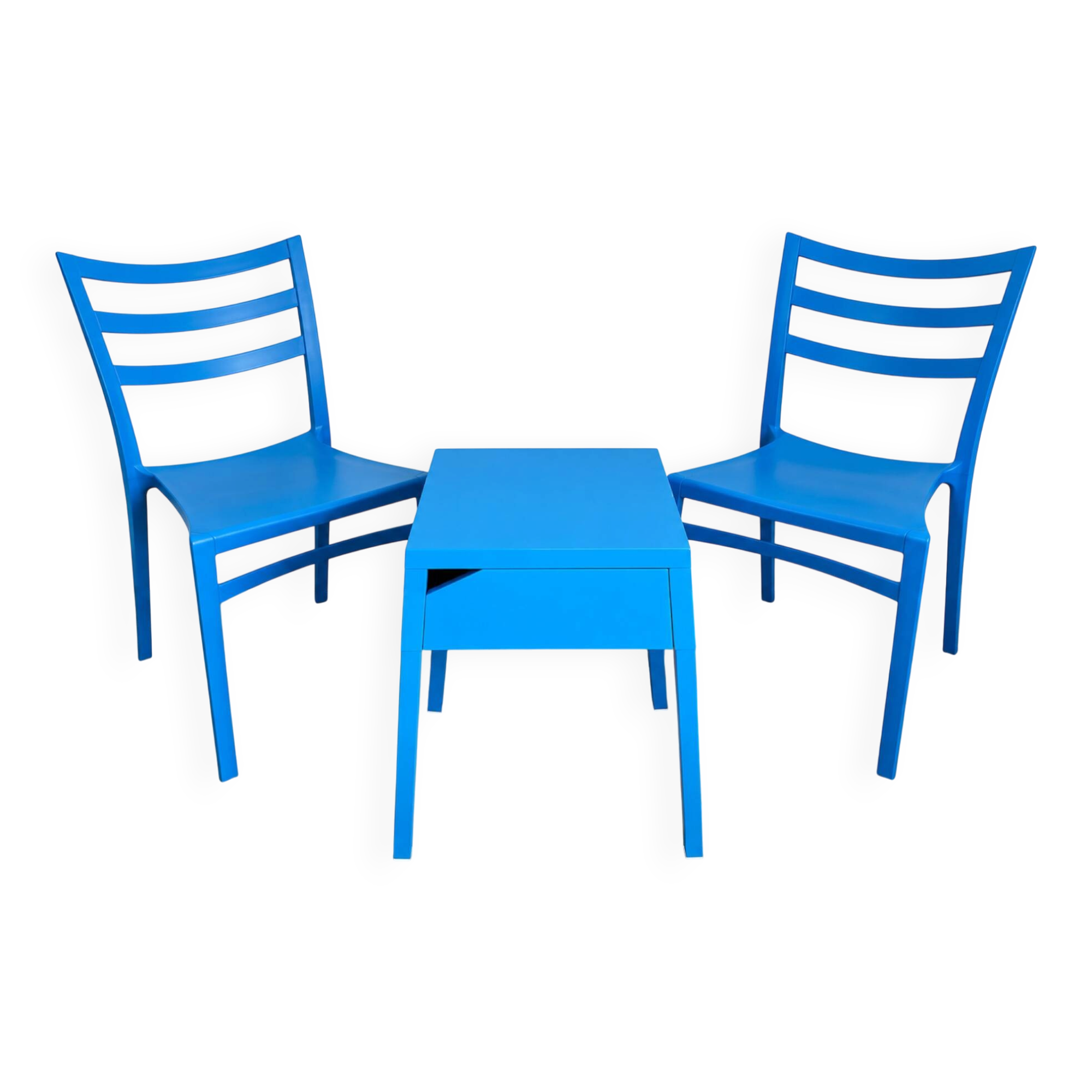 Vintage blue set – 2 chairs and matching side table