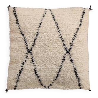 Coussin Marocain en laine noir et blanc 55x55cm