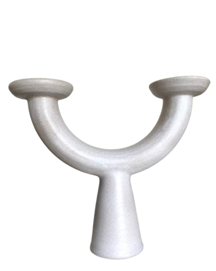 Brutalist candle holder made of white chamotte clay, 1980.