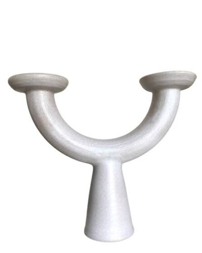 Bougeoir Brutaliste de potier en terre chamottée blanc mat 1980