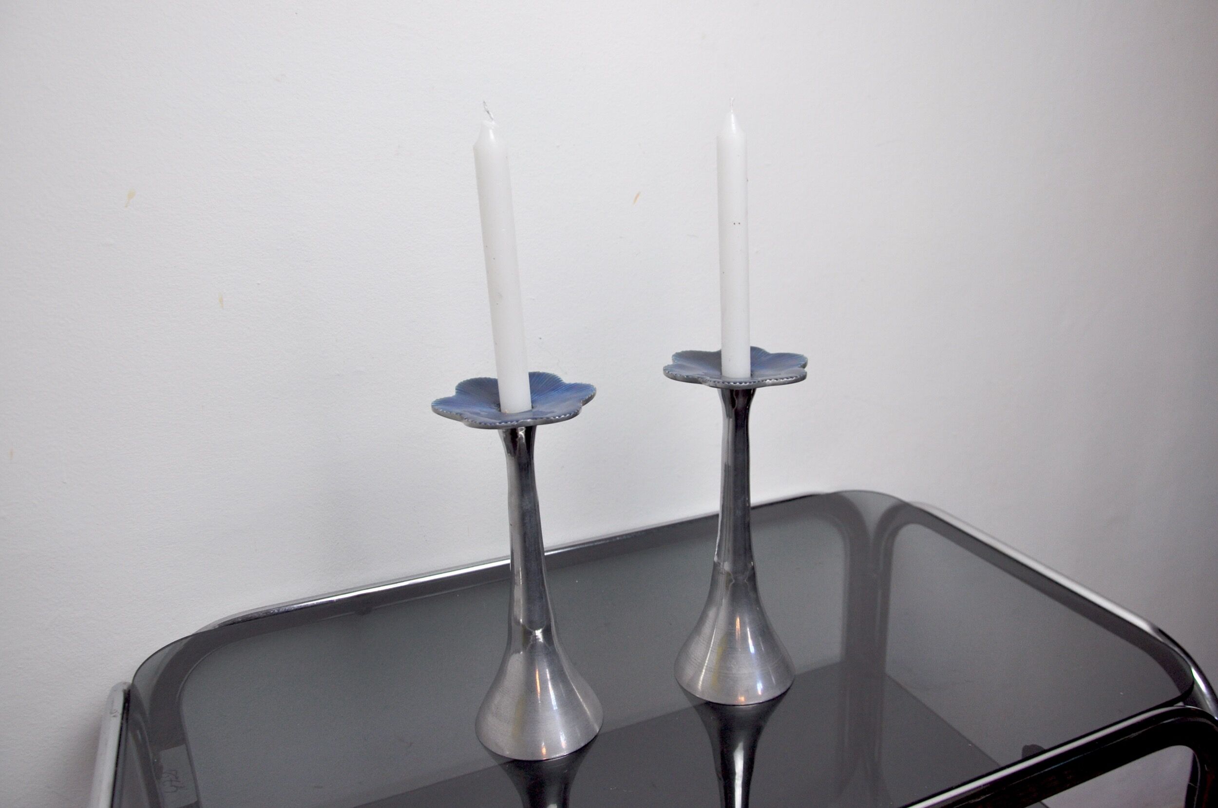 Pair of floral brutalist candlesticks by david marshall, 1980, spain