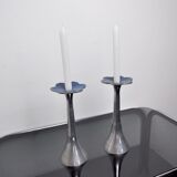Pair of floral brutalist candlesticks by david marshall, 1980, spain