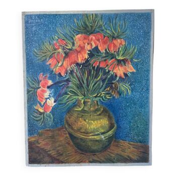 Peinture tableau vintage reproduction Fritillaires Van Gogh impressionniste