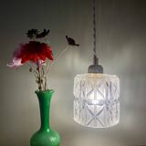 Suspension globe vintage en verre épais ciselé et dépoli