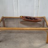 Rattan coffee table and smoked glass, from the 70s