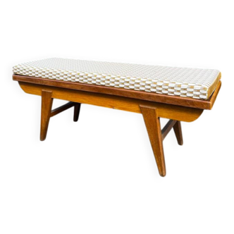Oak bench with custom cushion