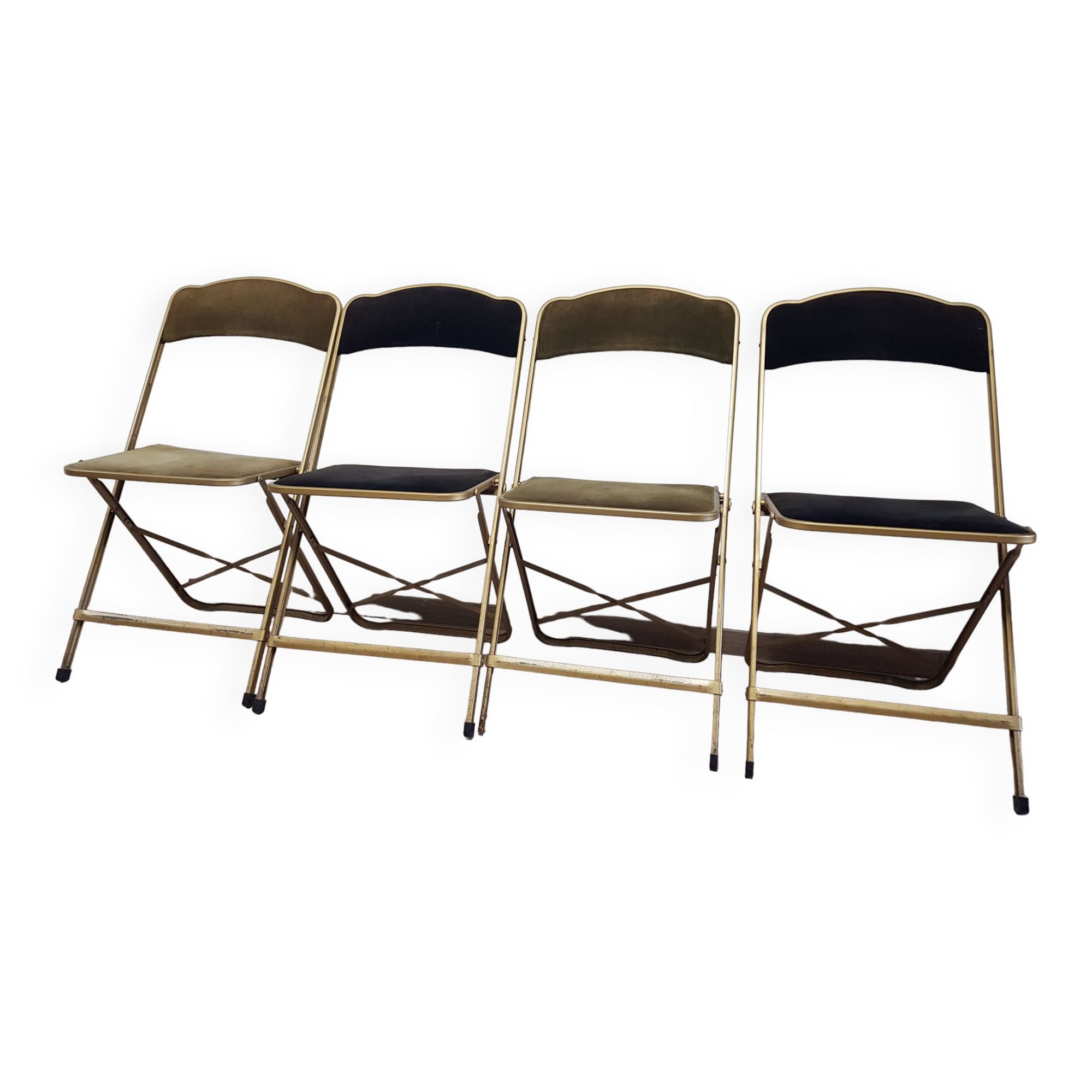 Set of 4 opera theater folding chairs from the 70s two-tone velvet brass